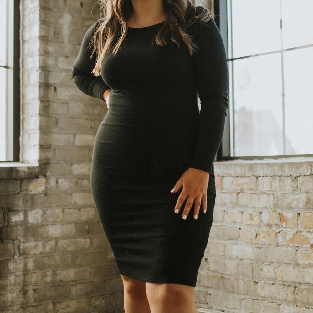 Lulus Black Ribbed Midi Dress